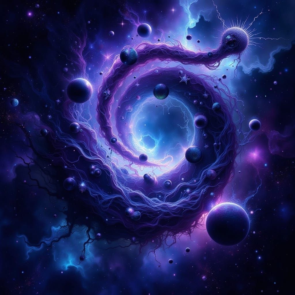 Dark Cosmic Dreamscape in Cyberpunk Style