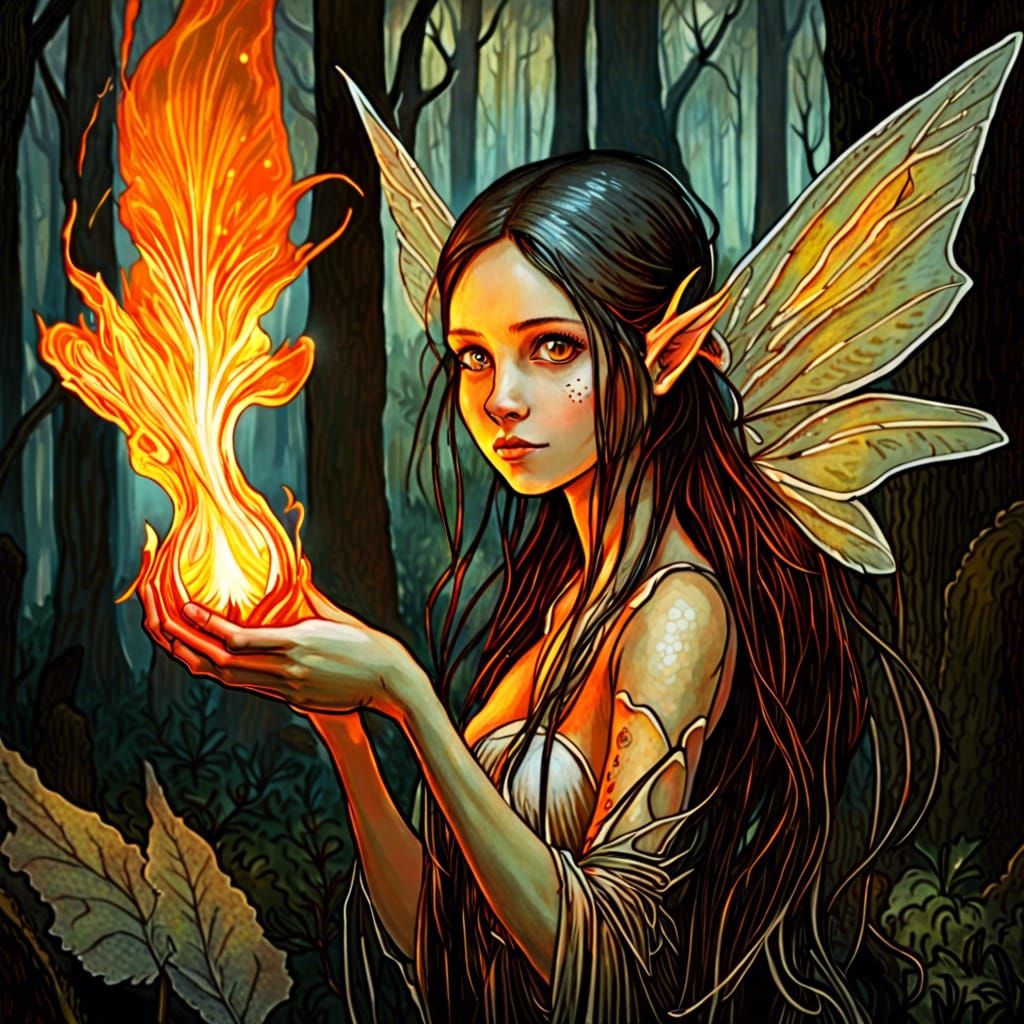 Fire Fairy in Magic Forest: Fantasy Masterpiece