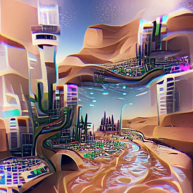 Futuristic Solarpunk City Oasis in Desert, Ultra-HD