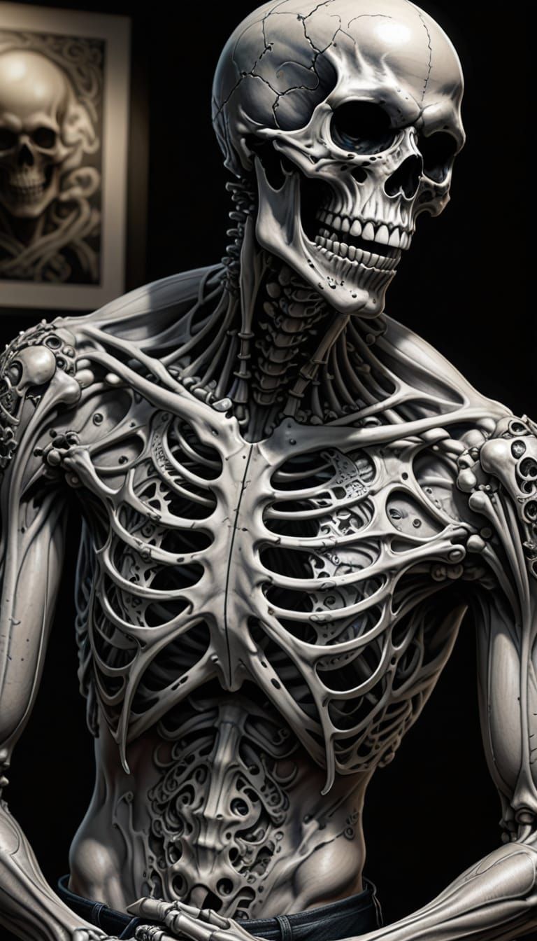 Skeletal Rebel Embracing Tattooed Darkness