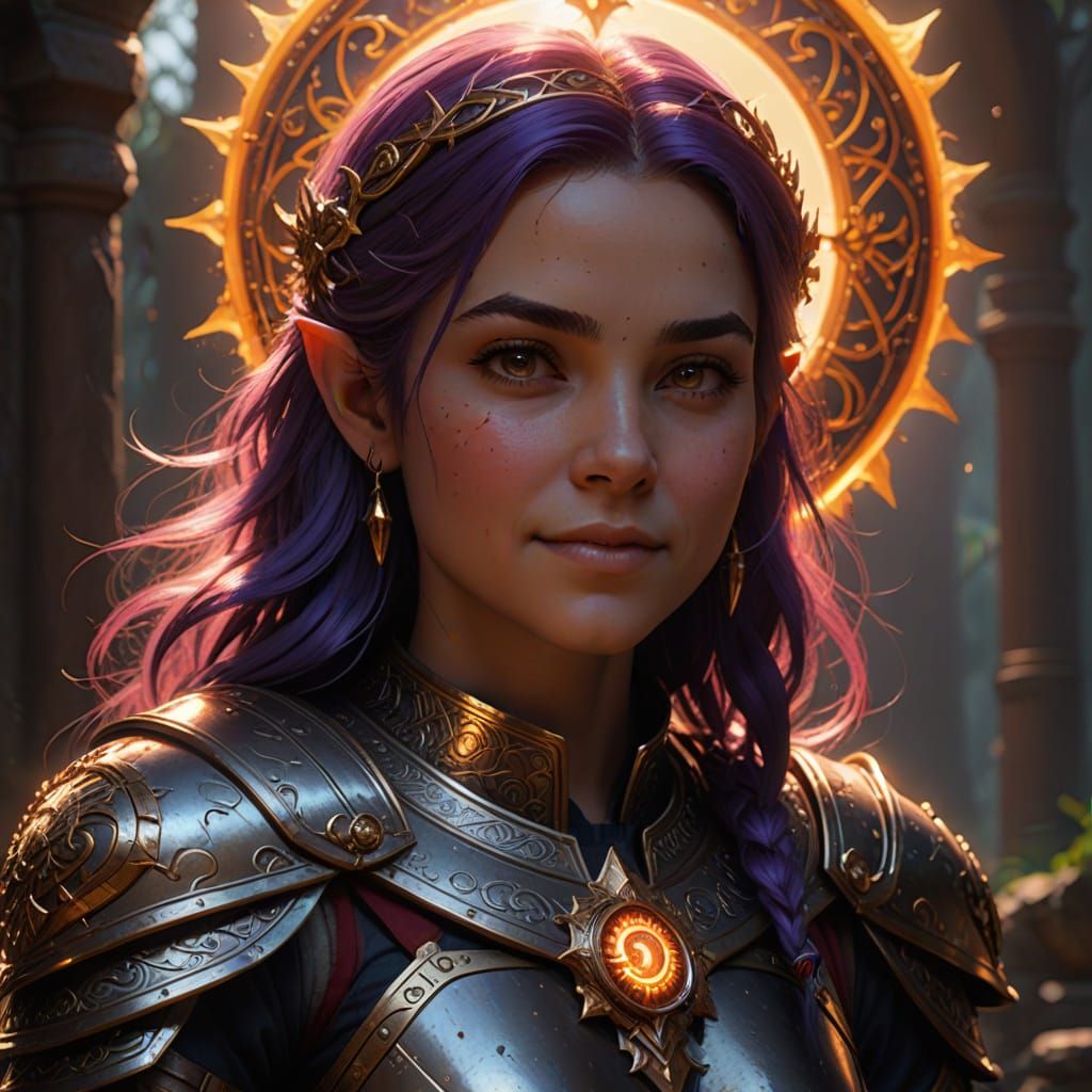 Warm-Hued Halfling Cleric of Lathander in Vibrant Fantasy Ar...