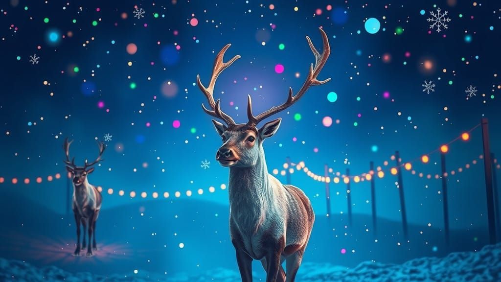 Majestic Reindeer Illuminated by Whimsical Christmas Lights