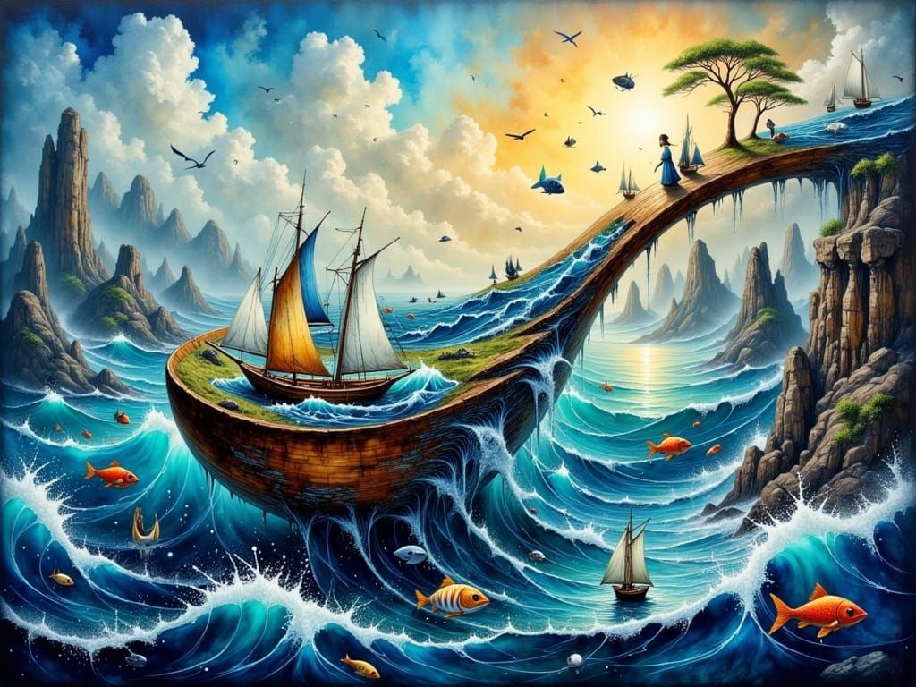 Spoon Overflowing with Miniature Ocean Waves