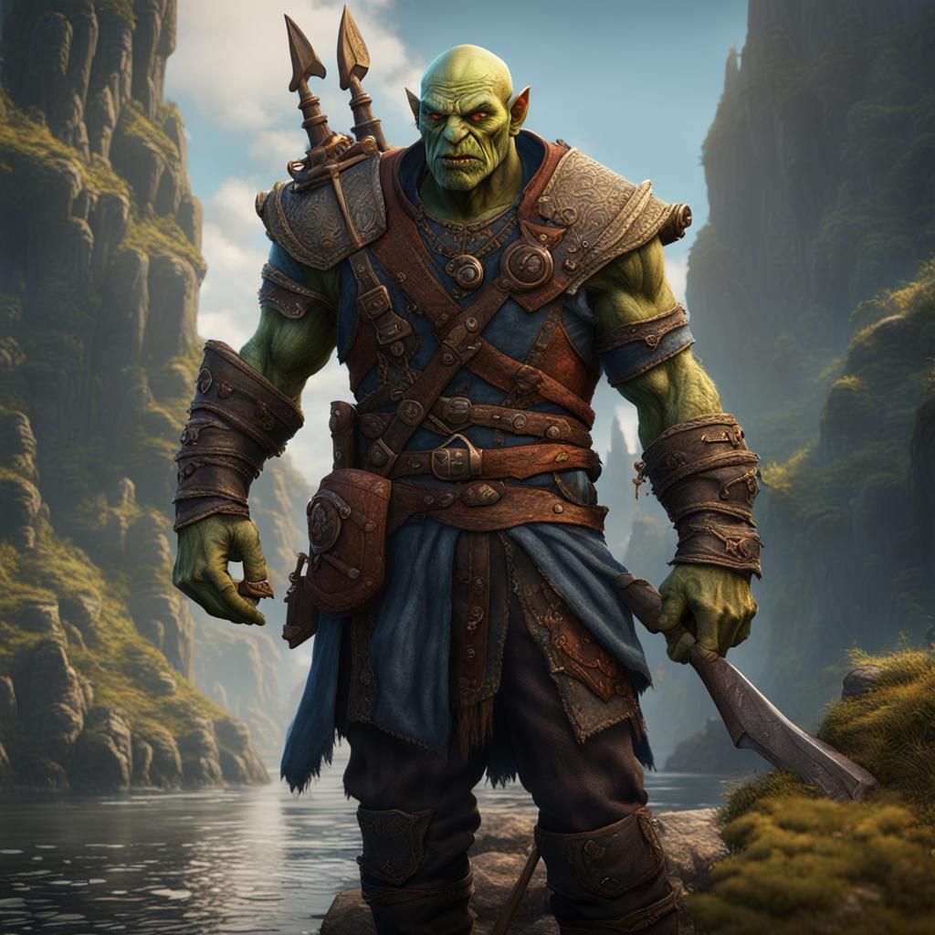 Detailed Half-Orc Sailor in Matte Painting Style