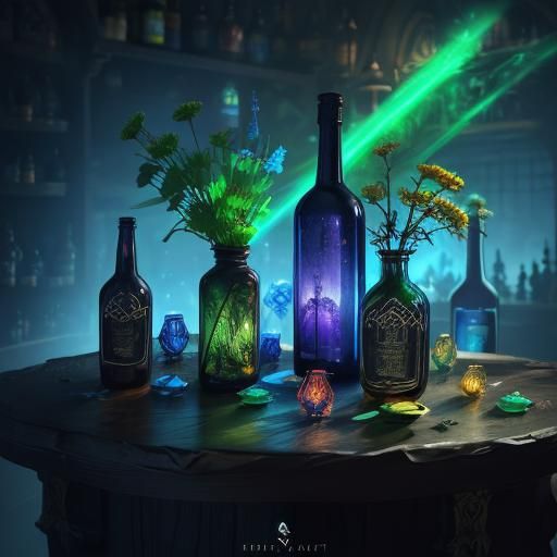 Glowing Magical Potions: Fantasy Concept Art