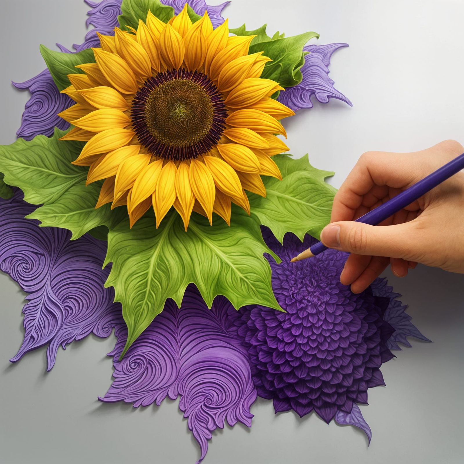Sunflower and Purple Lettuce in Abstract Vector Style