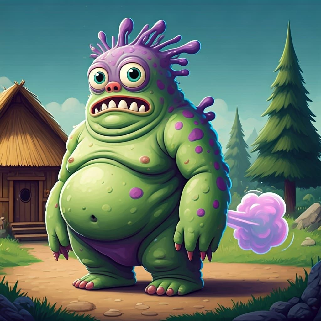 Grotesque Cartoon Creature with Goofy Face