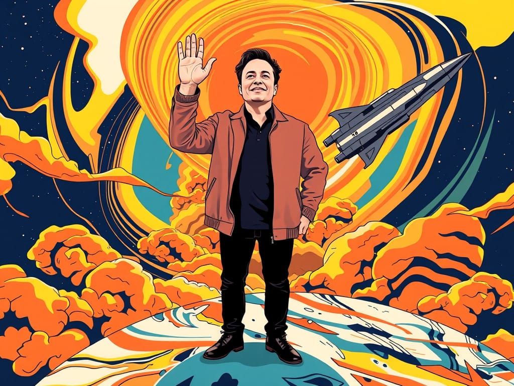 Elon Musk in Bold Pop Art Jupiter Scene