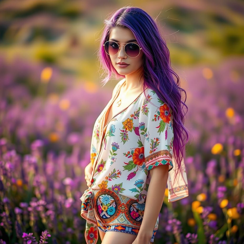 Bohemian Woman with Purple Hair in Heath