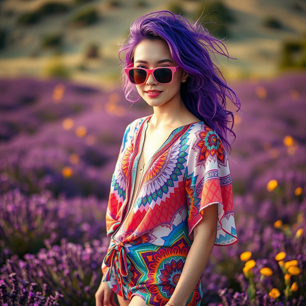 Colorful Portrait in a Purple Heath Landscape