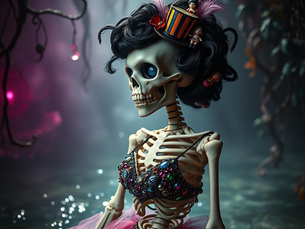 Gothic Ballerina Skeleton in Voodoo Temple