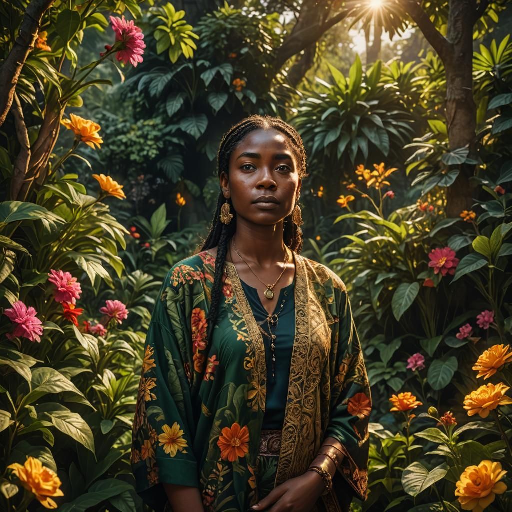 Ornate Portrait of Orixa Ogum in Golden Hour