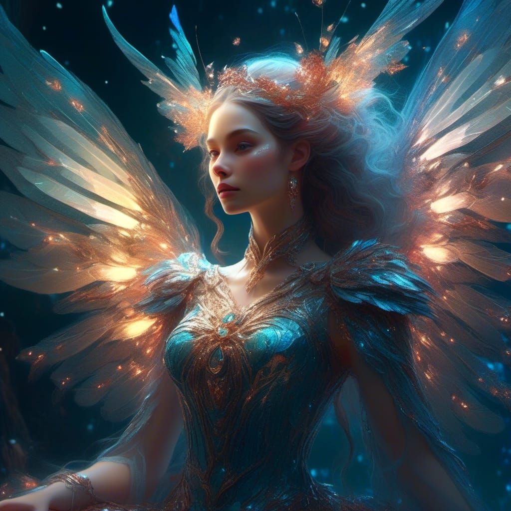 Cute Fairy with Glittering Wings in Cosmos