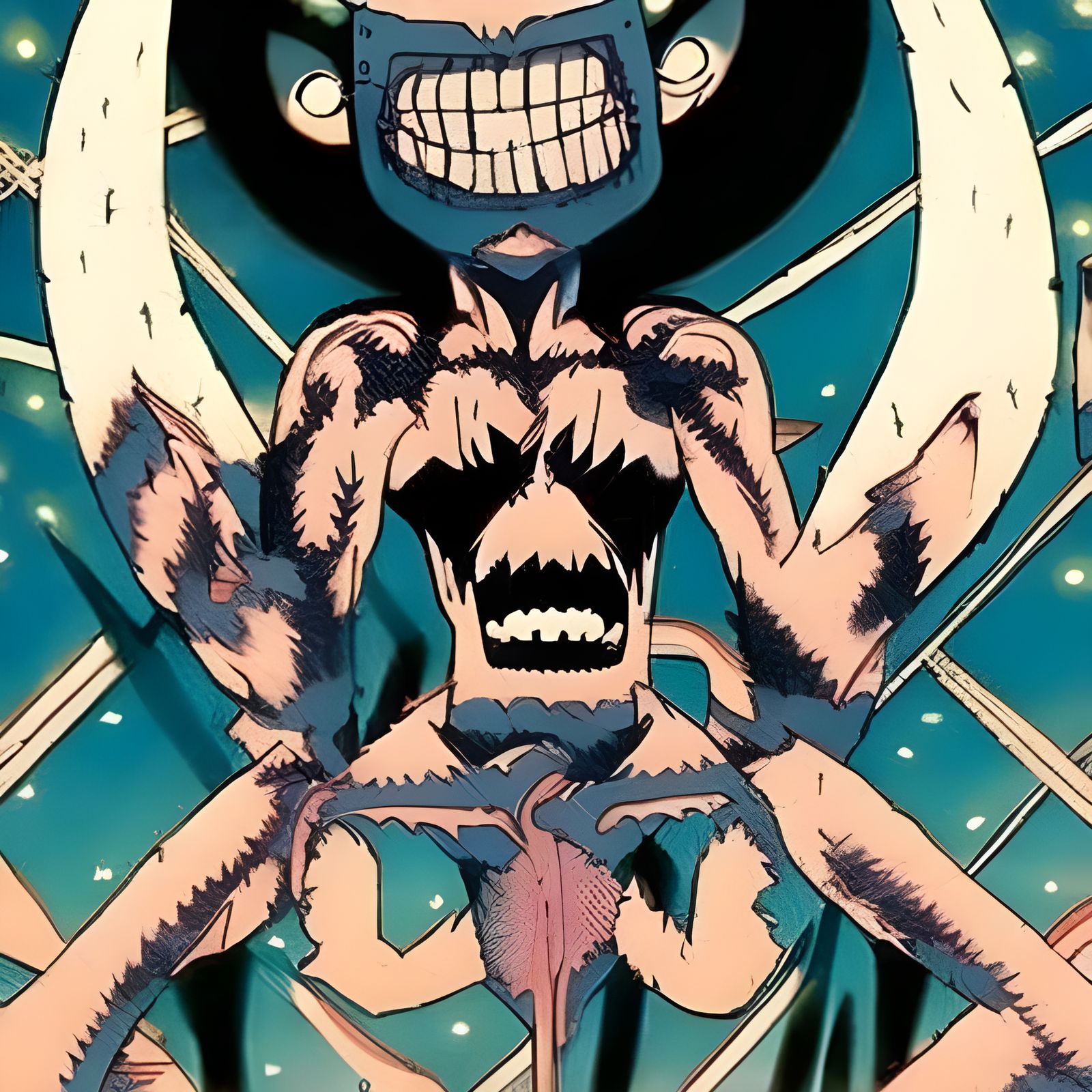 Creepy Muscle Goddess in Horror Space, Detailed Oil Painting