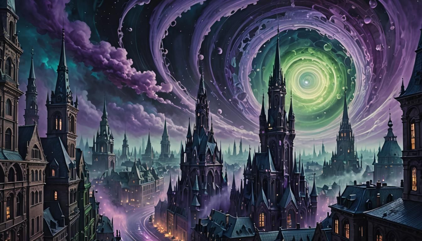 Surreal Cityscape in Digital Matte Painting Style