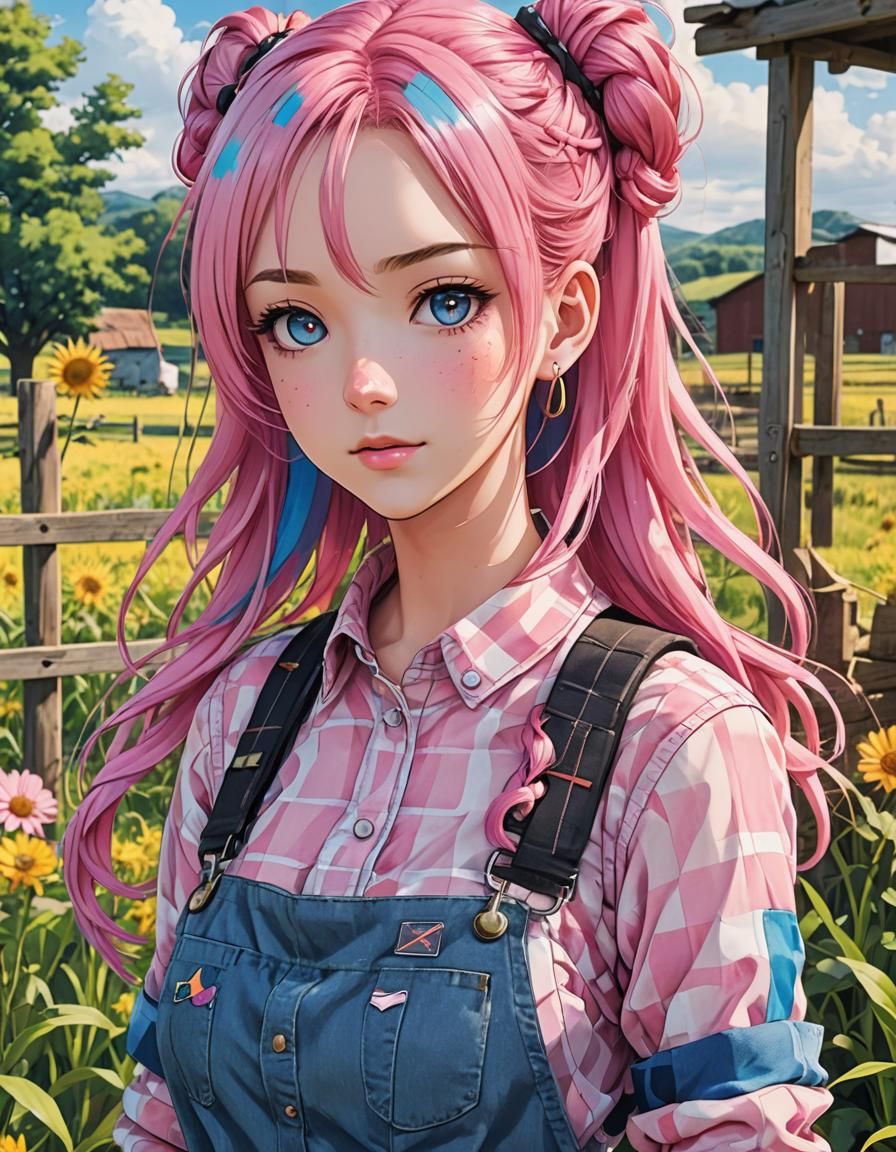 Anime Girl with Braids on a Farm