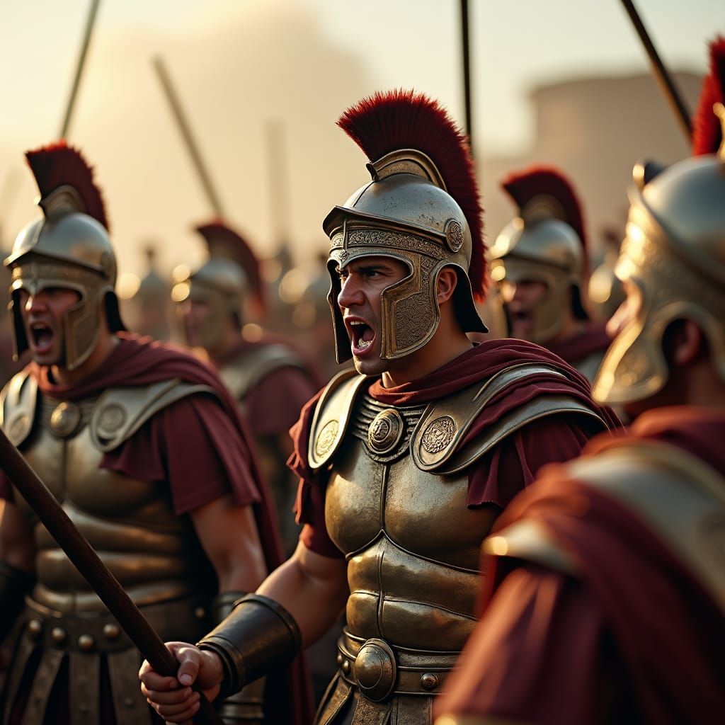 Intense Battle of Ancient Roman Soldiers in Ornate Armor