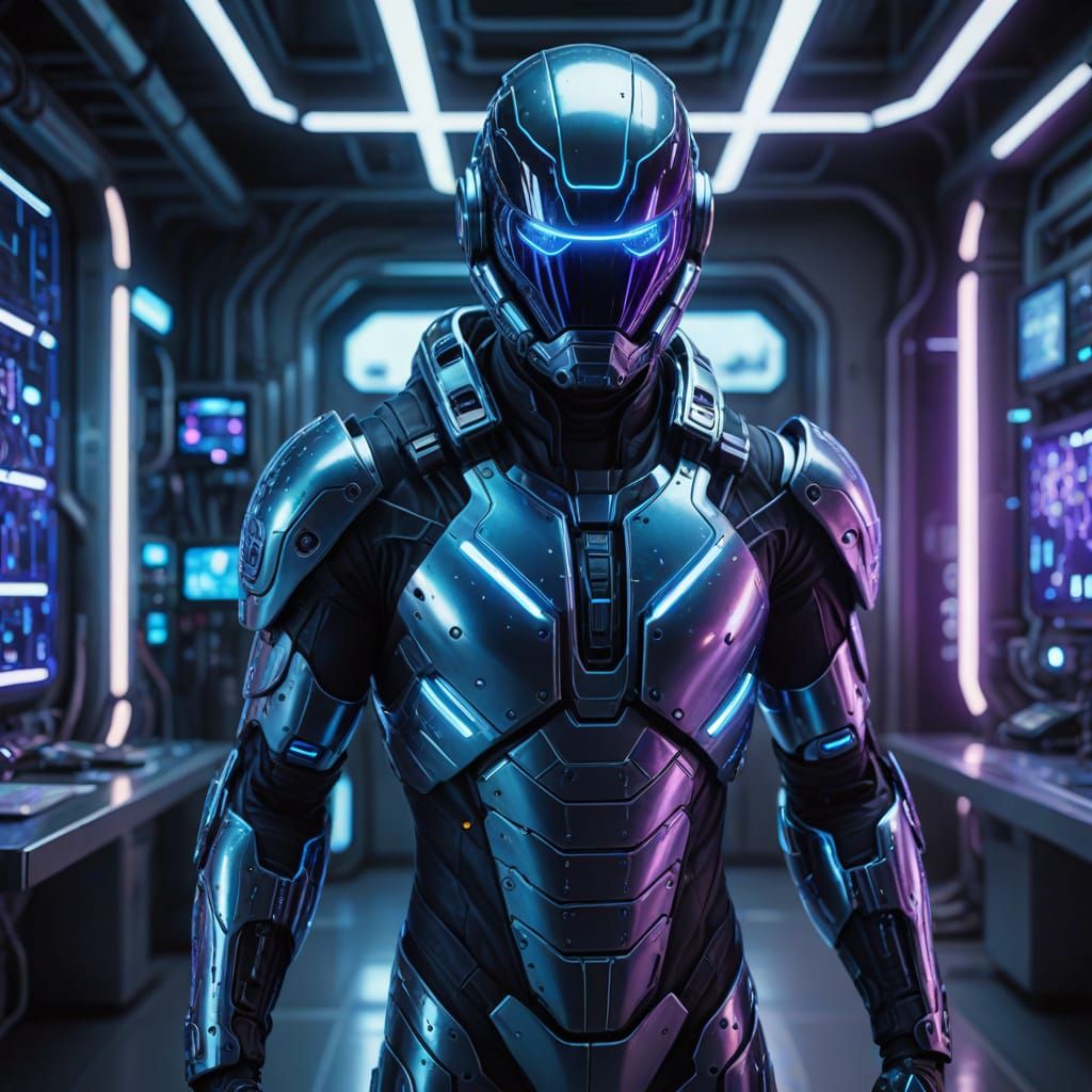 Futuristic Technorganic Warrior in Lab