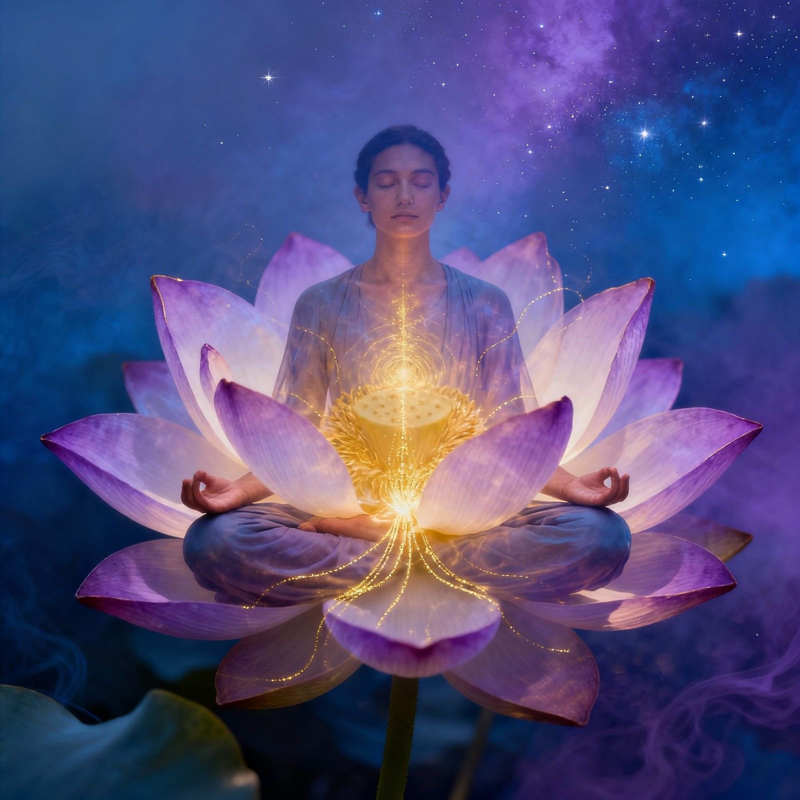 Spiritual Meditation with Blooming Lotus in Ethereal Style