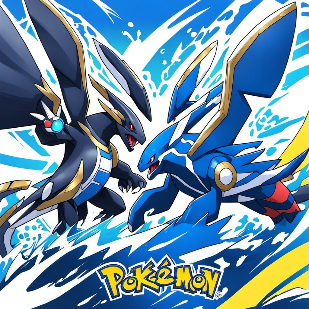 Kyogre and Zekrom Fusion in Anime Style