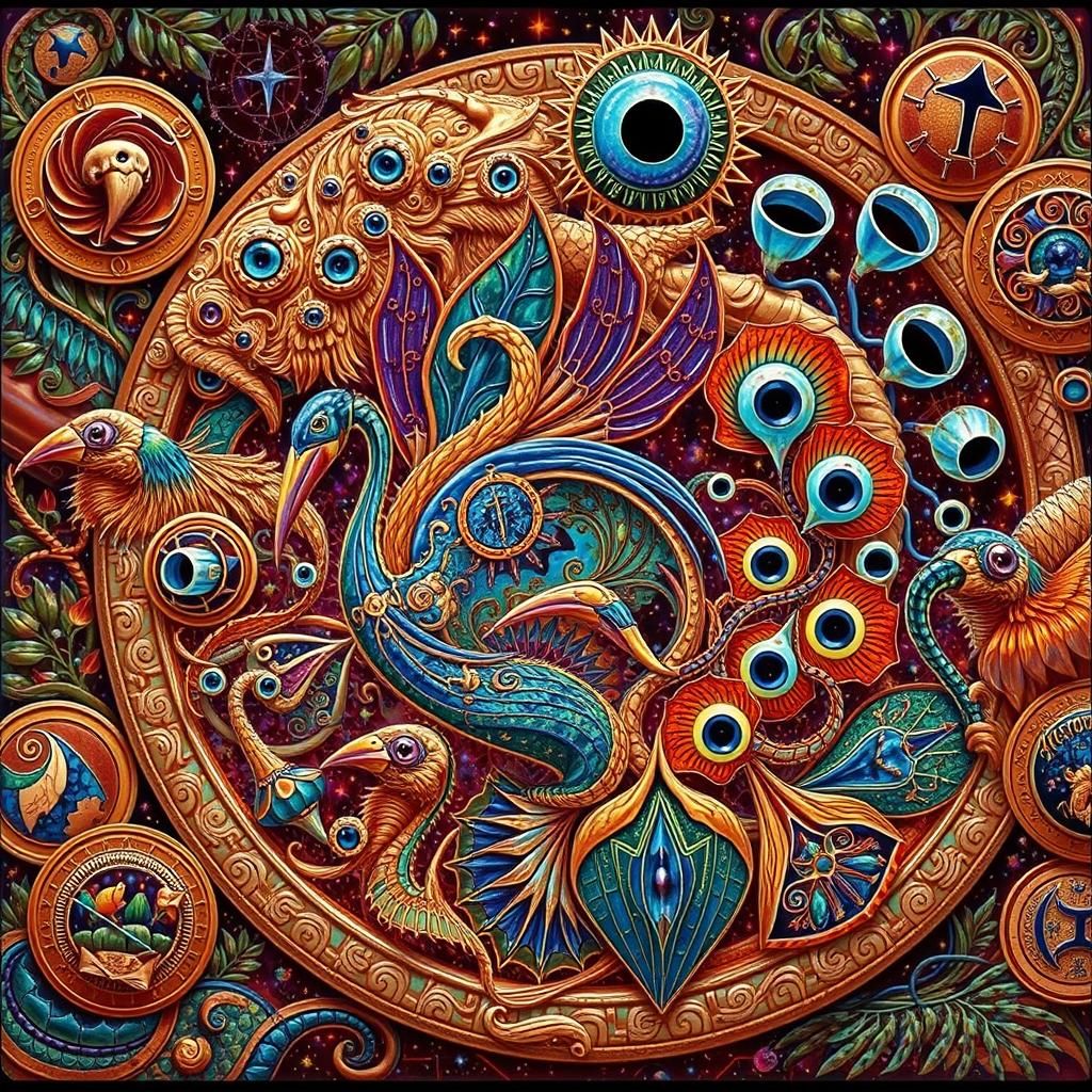 Ancient Temple Relief with Gargoyle in Art Nouveau Style