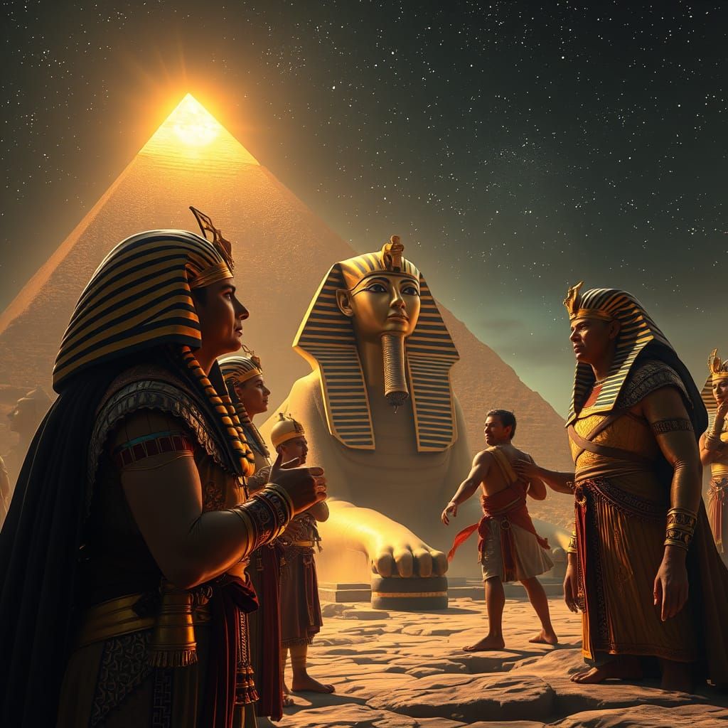 Pharaohs Celebrate Under Starry Skies as Digital Painting