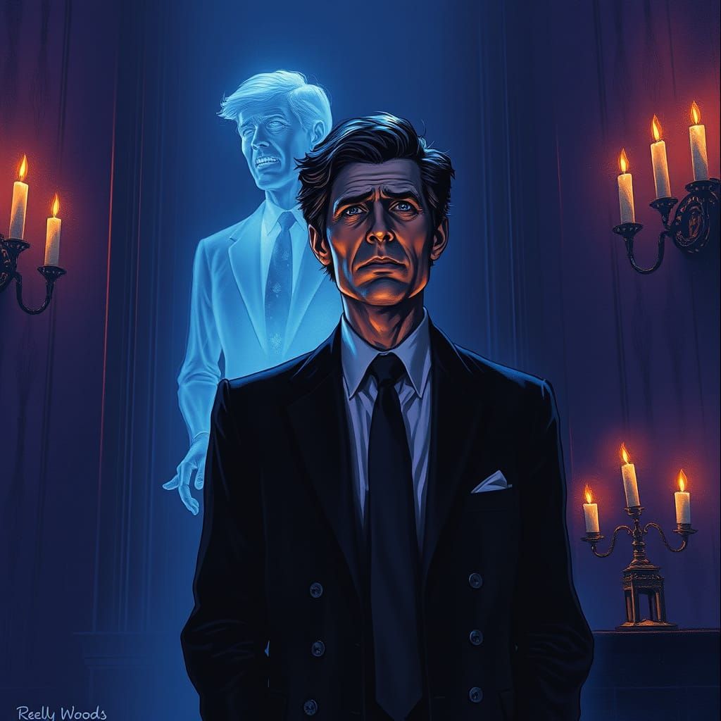 RFK Jr with Spectral Figure in Noir Style