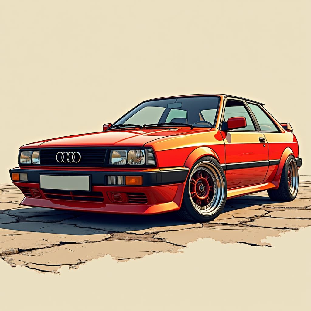 Red-Orange Audi A4 B5 in Manga-Inspired 3D Render
