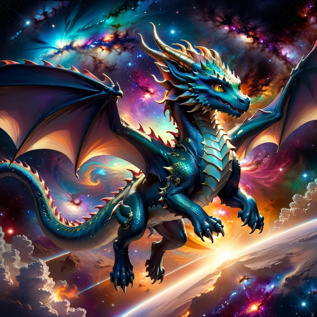 Anime Dragon Soaring Through Galaxy