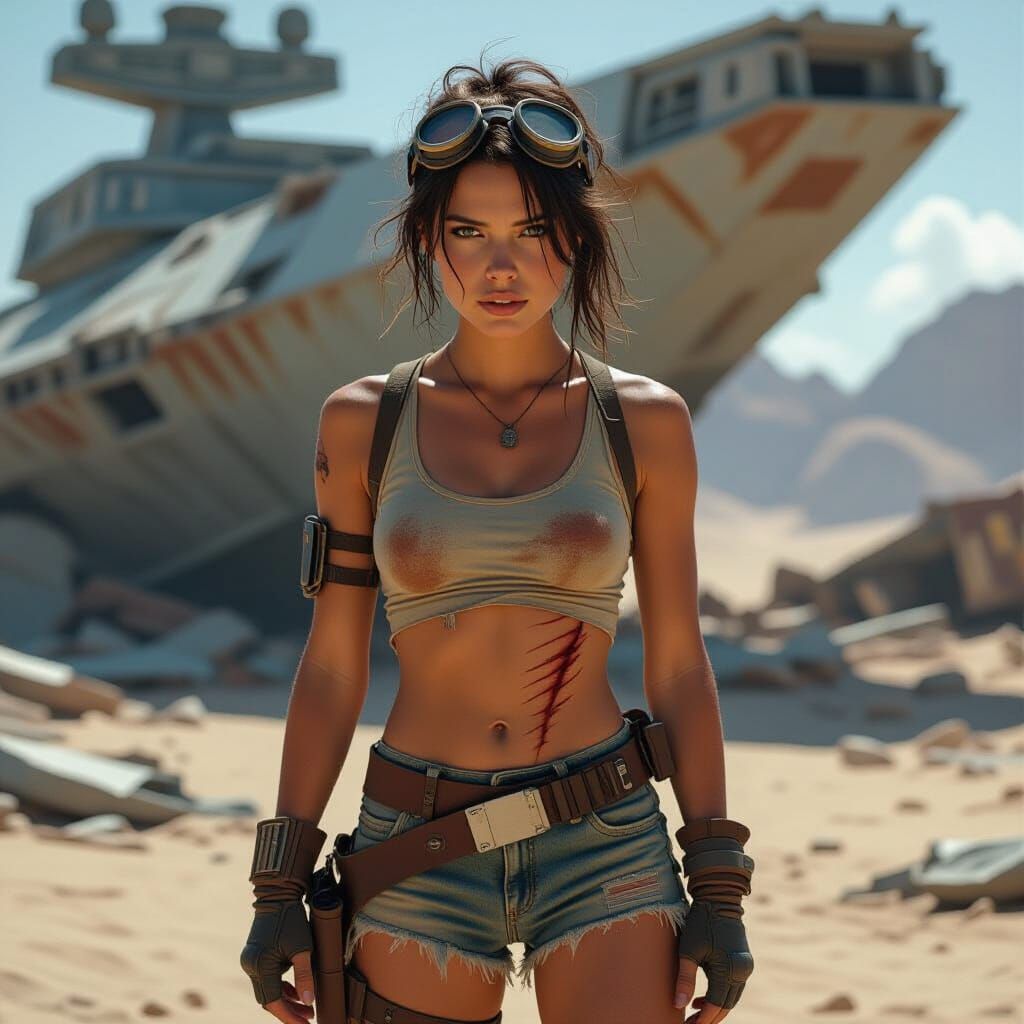 Rey in Wreckage: Gritty, Industrial Sci-Fi Art