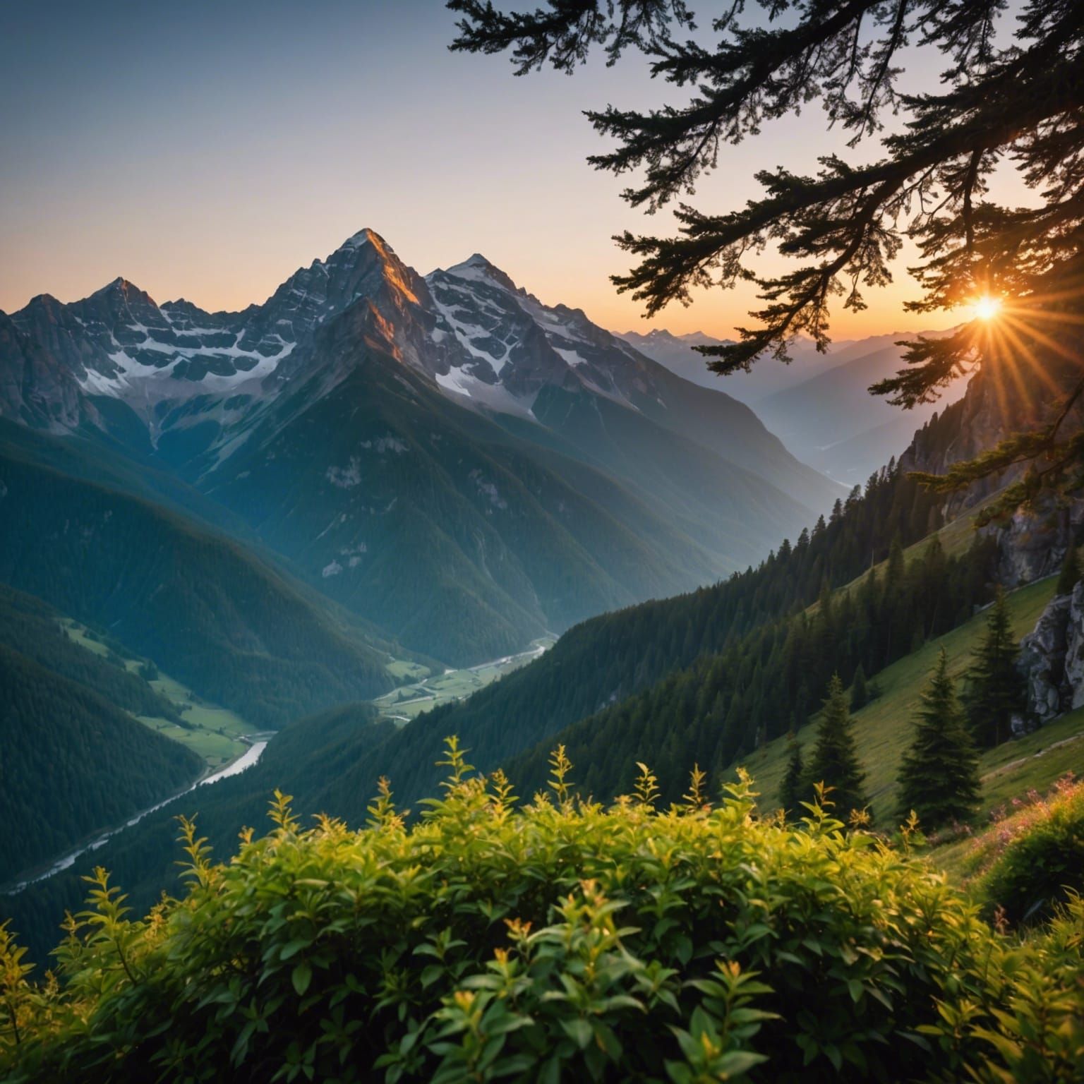 Majestic Mountain Scene: Professional Photography with Bokeh