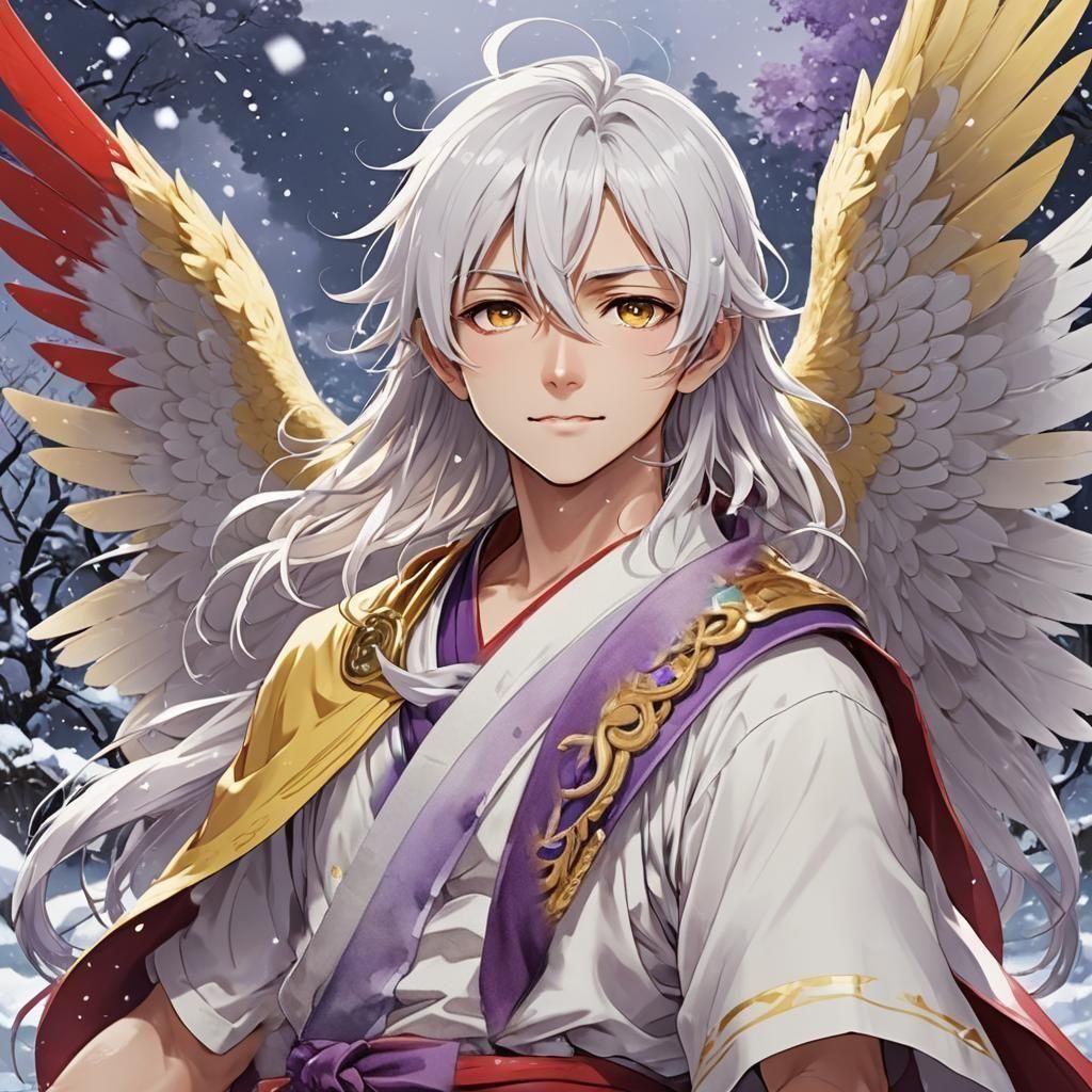 He is wearing a purple sash around his body. by artist "anim...