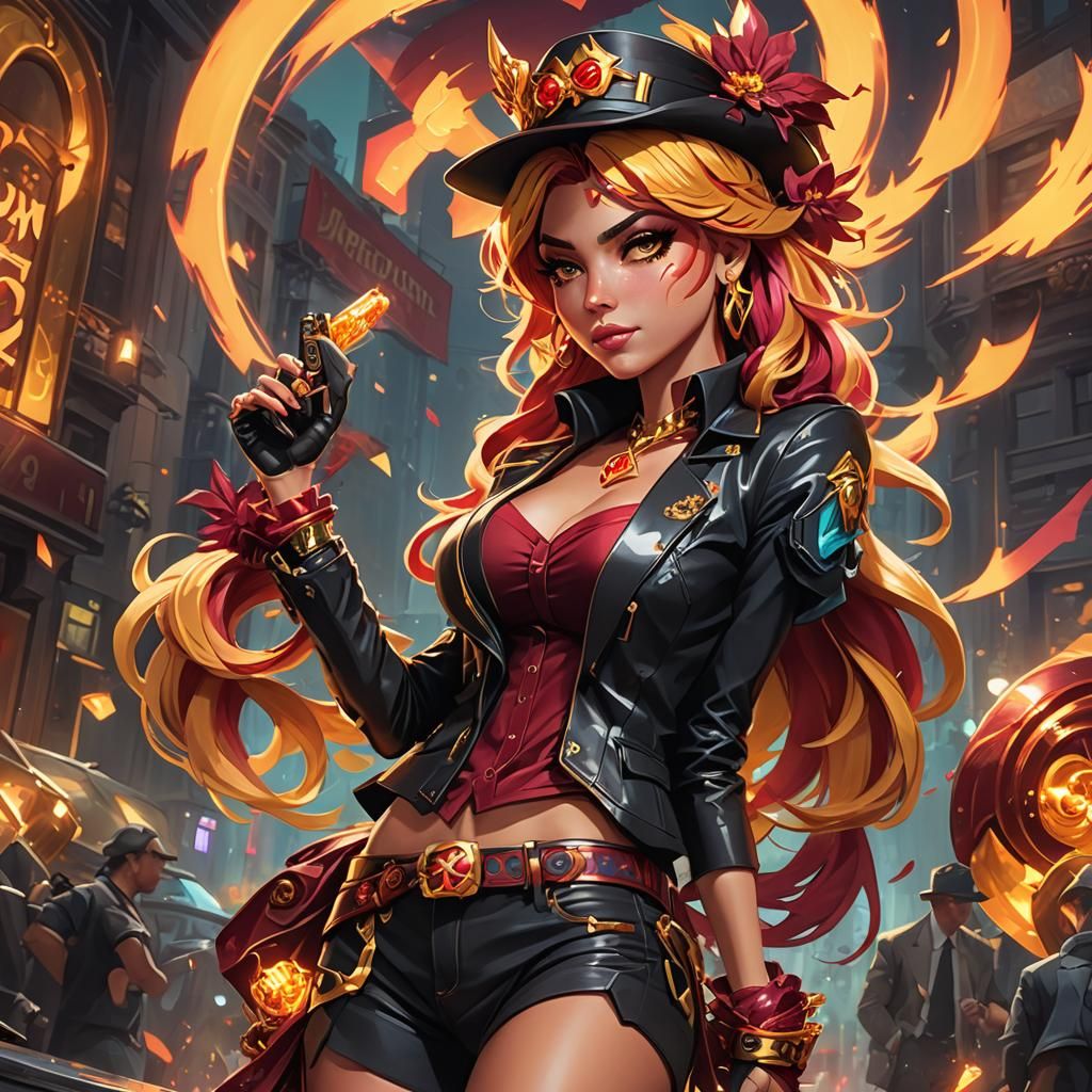 Sunset Shimmer as Gangster: Hyperdetailed Digital Art