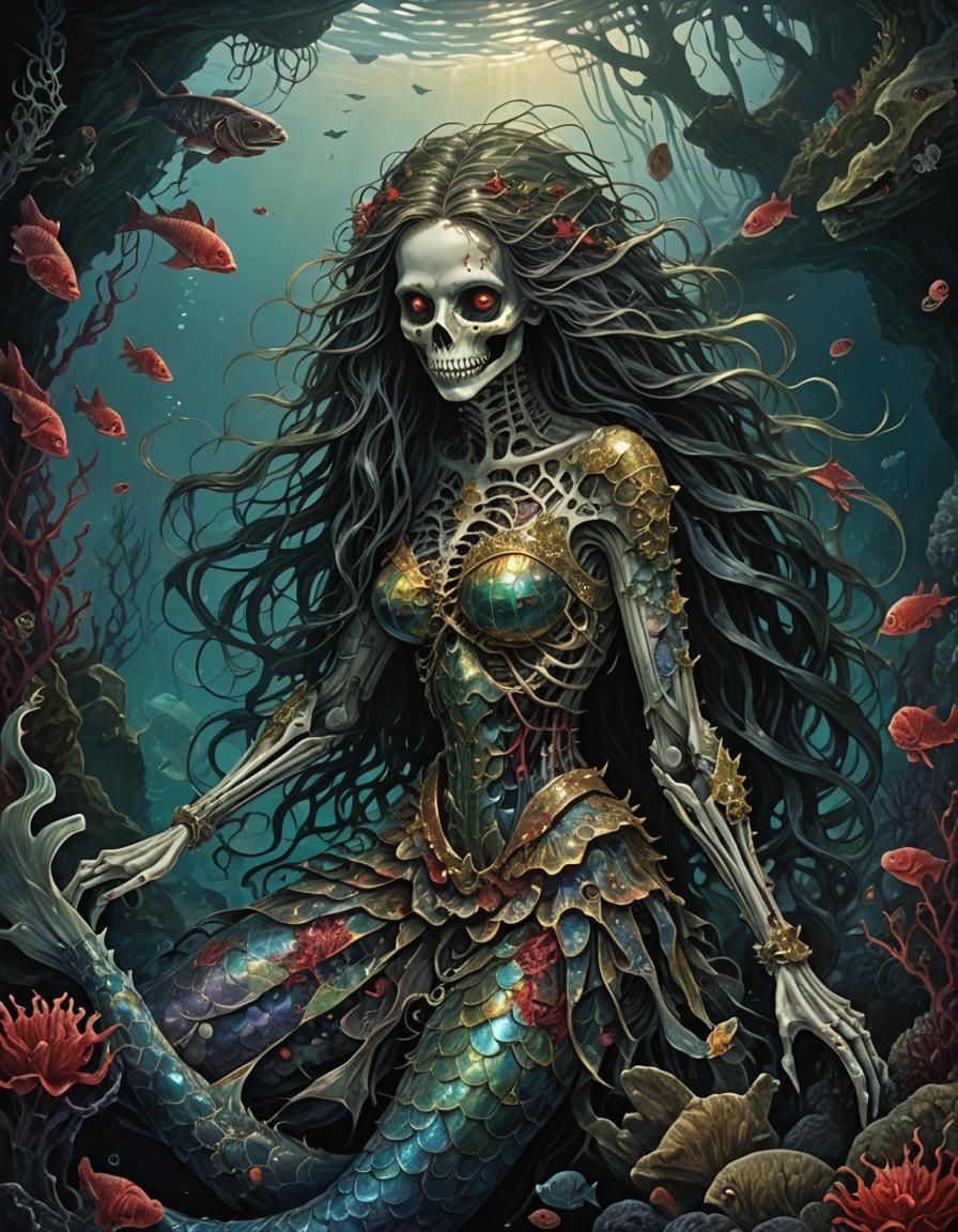 Piranha Mermaid Emerges from Sunken Ship