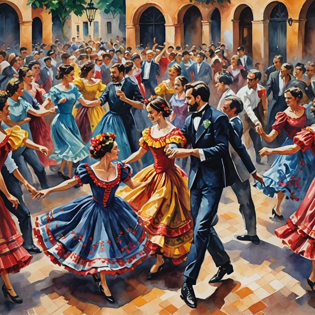 Spanish Dance in Gouache Impressionist Style