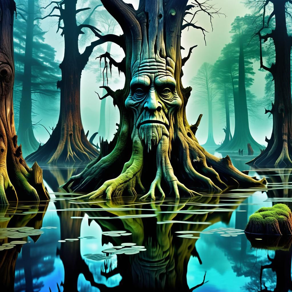 Menacing Wood Spirits Guard Dark Swamp