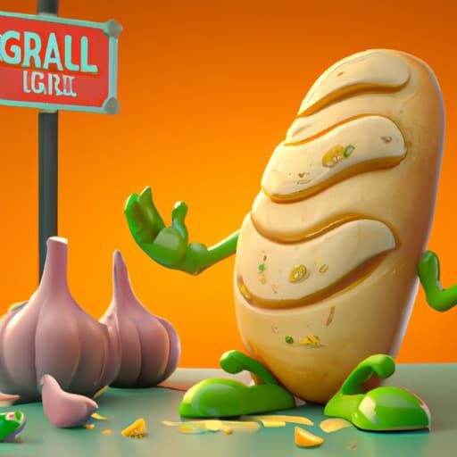 Pixar-Style 3D Garlic Bread Concept Art