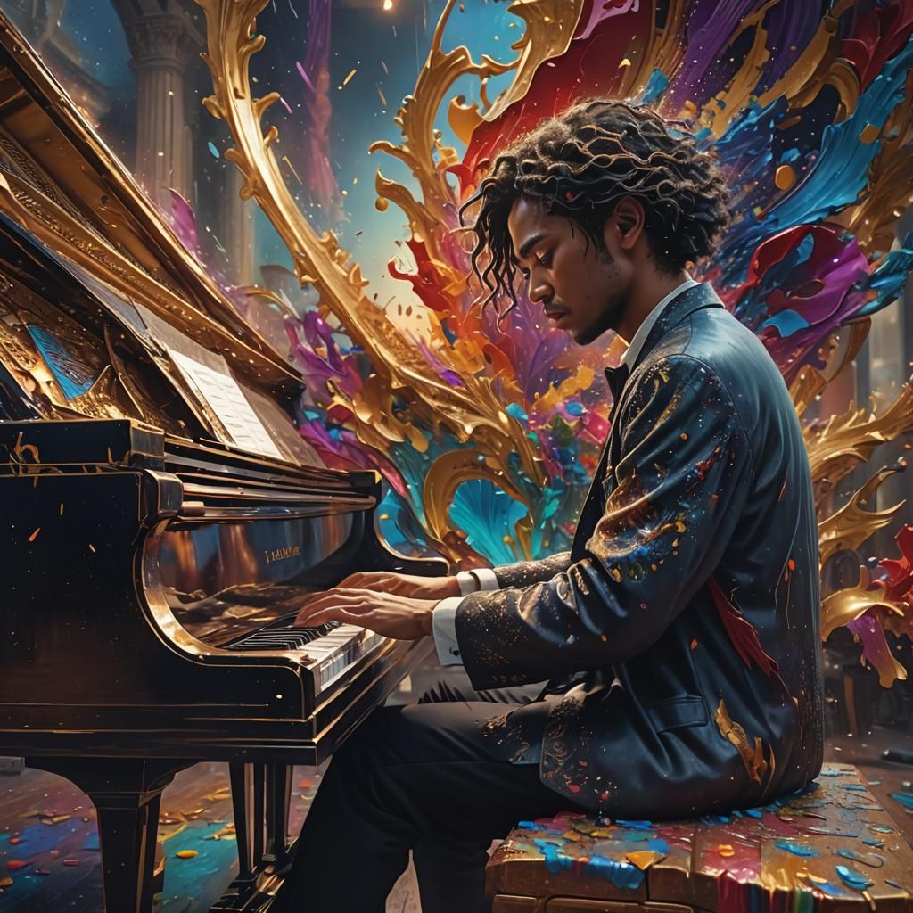 Hyperrealistic Piano Player in Splash Art Style