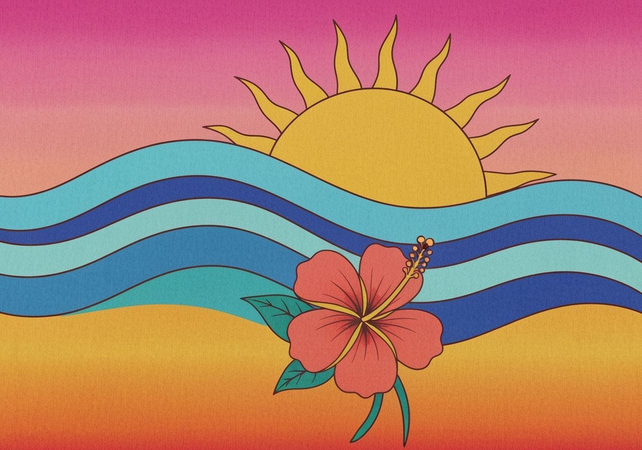 Solamara National Flag: Sun, Waves, and Coral Flower