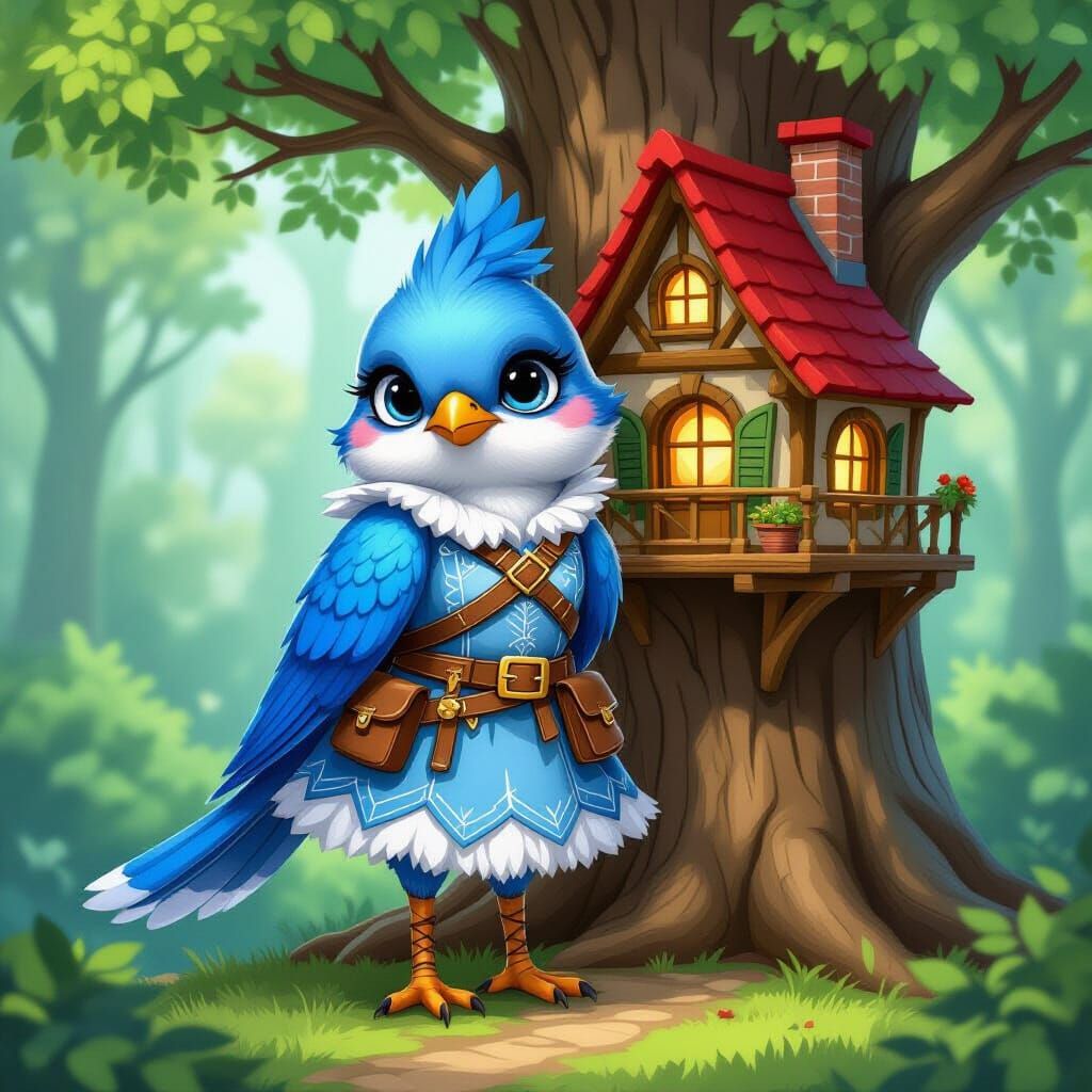 Bluebird Warrior in Fantasy Forest Treehouse