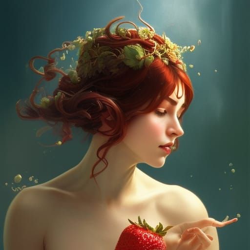 Strawberry Goddess Portrait in Dynamic Lighting