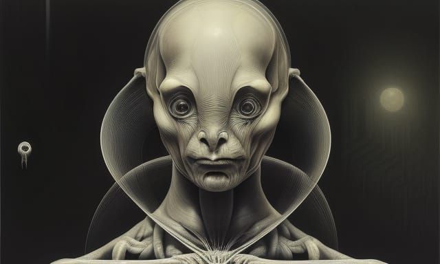 Detailed 3D Pencil Sketch of Alien