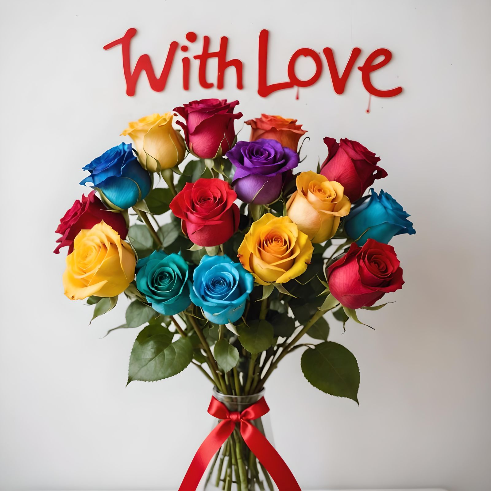 Rainbow Roses Bouquet with Love Graffiti