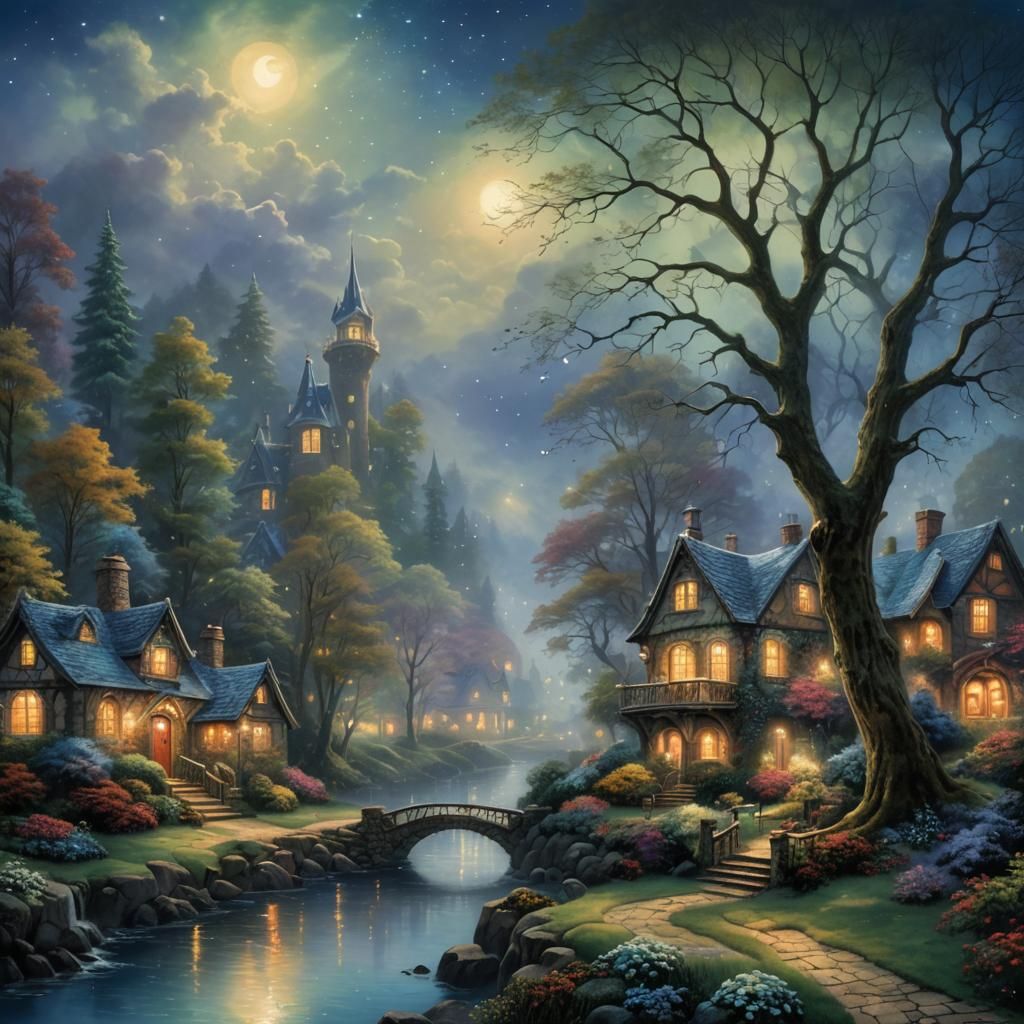 Ethereal Fantasy Landscape in Kinkade Style