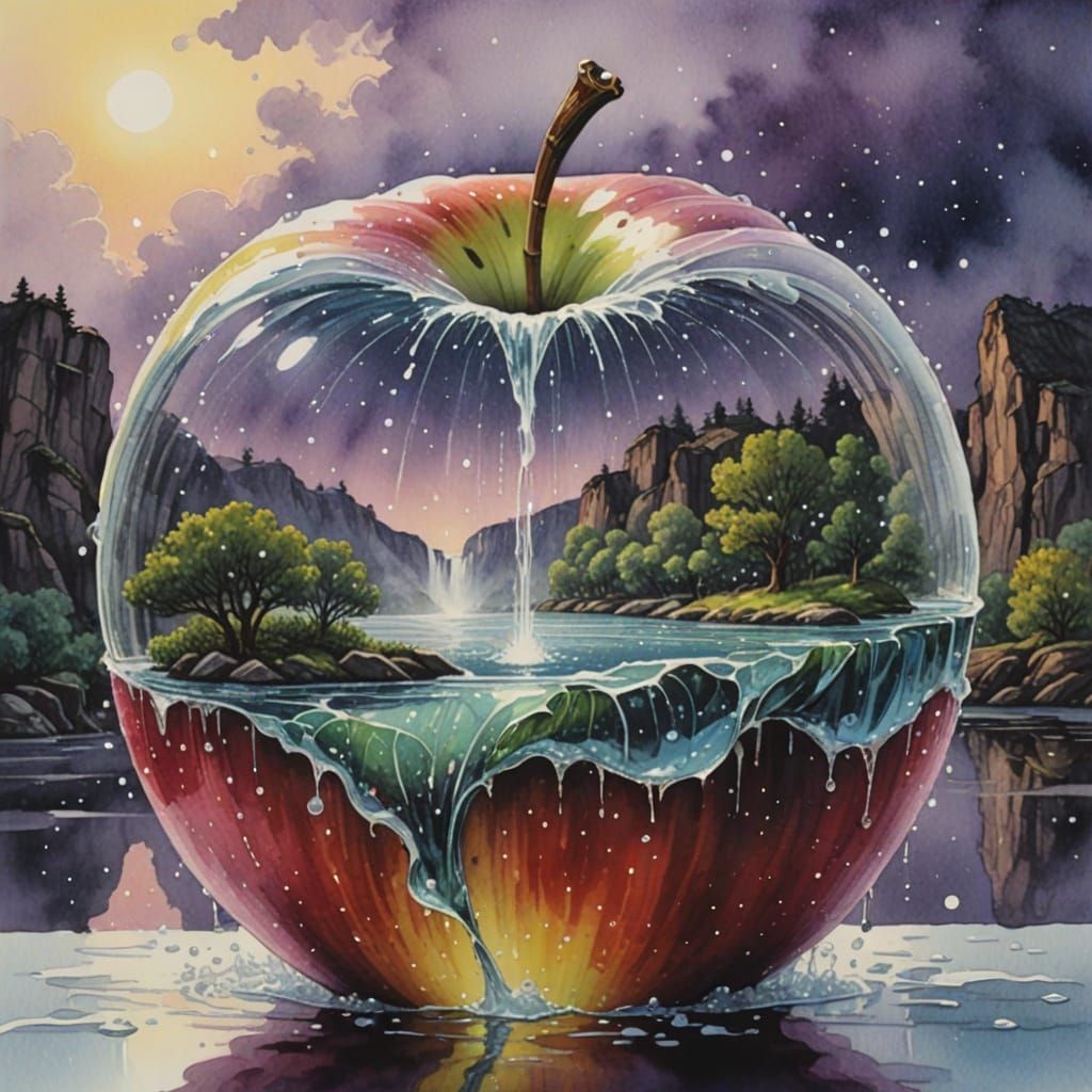 Dreamy Apple Falls Down Mystical Waterfall