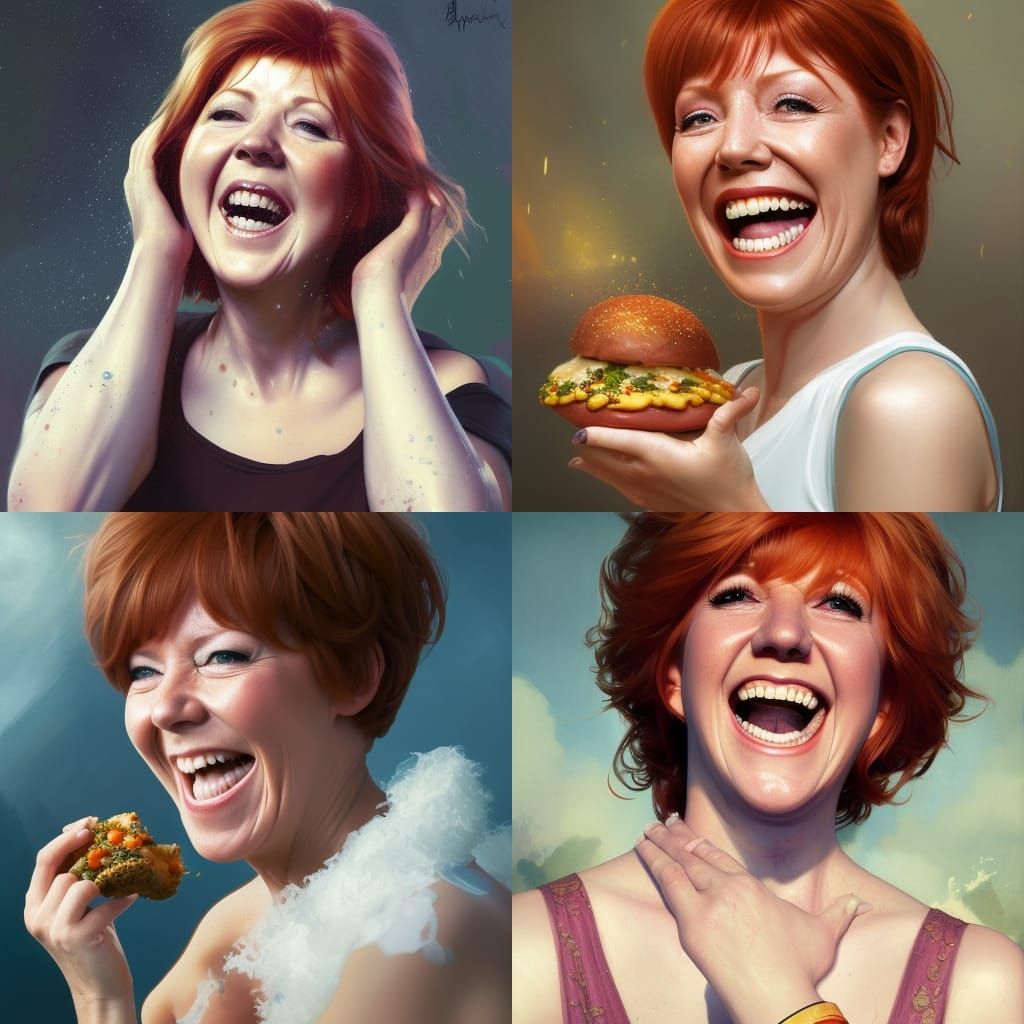 Cilla Black Laughing: Hyperdetailed Portrait in Artgerm Styl...