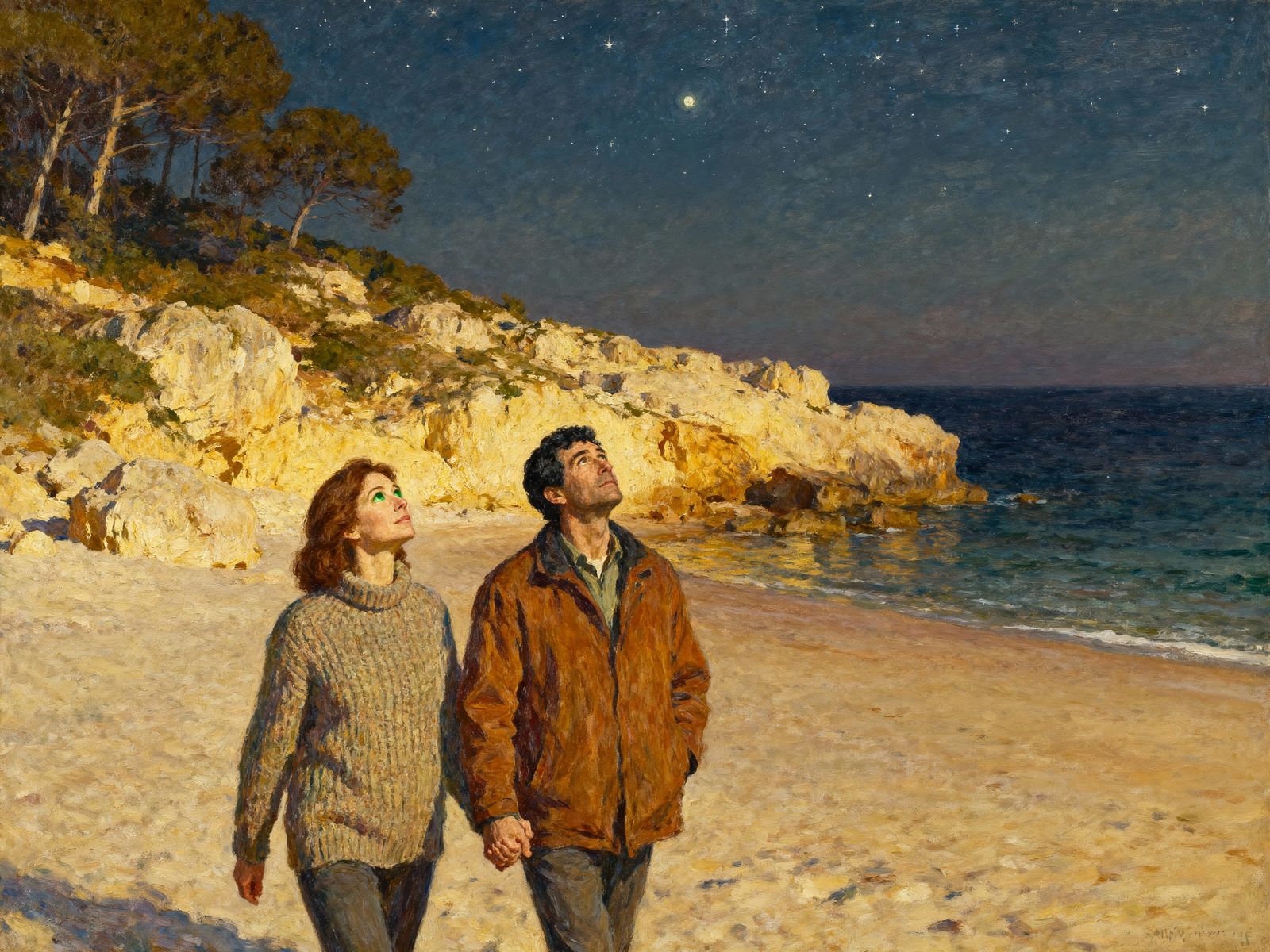 Couple Stargazing on Mallorca Beach in Romantic Style