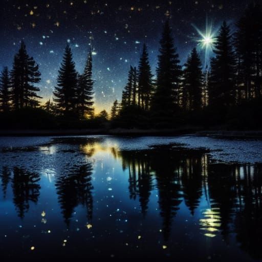 Monochrome Starry Night Reflection