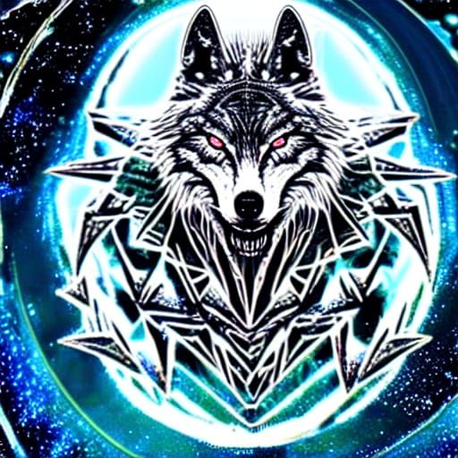 Holographic Fractal Alien Wolf in Cosmic Illustration