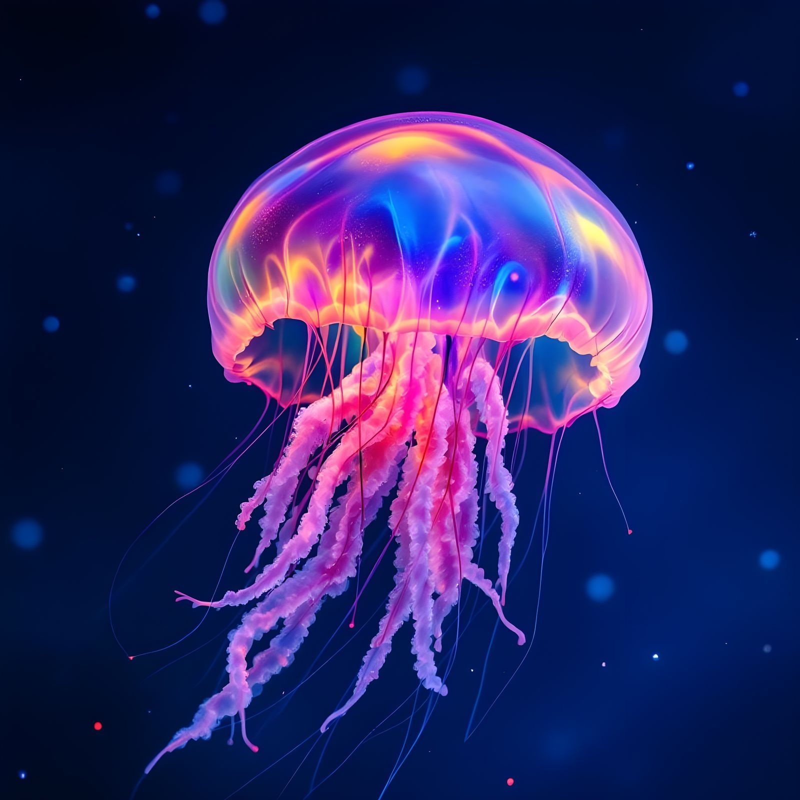 Bioluminescent Jellyfish Ascending from Ocean Depths